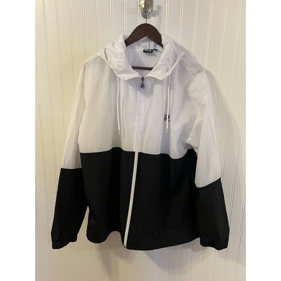 FILA Black And White Windbreaker Mesh Lined Mens L - Picture 1 of 8